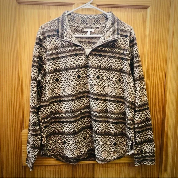 New With Tags Maurices Quarter Zip Jacket in Brown Southwestern Pattern, Large - Picture 1 of 7